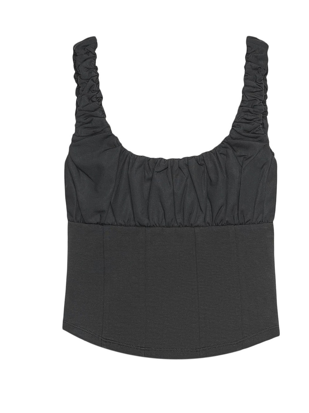 Zara Black Ruched-Strap Square Neck Camisole